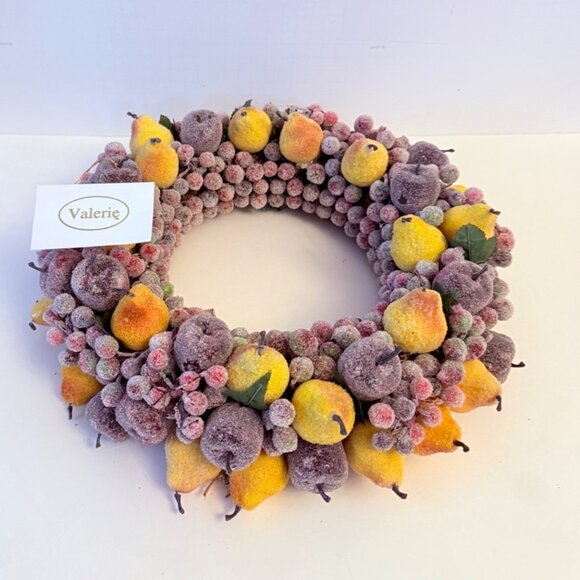 Frosted Sugared Fruit Wreath Artificial Home Decor VTG Centerpiece By Valerie - Picture 1 of 15